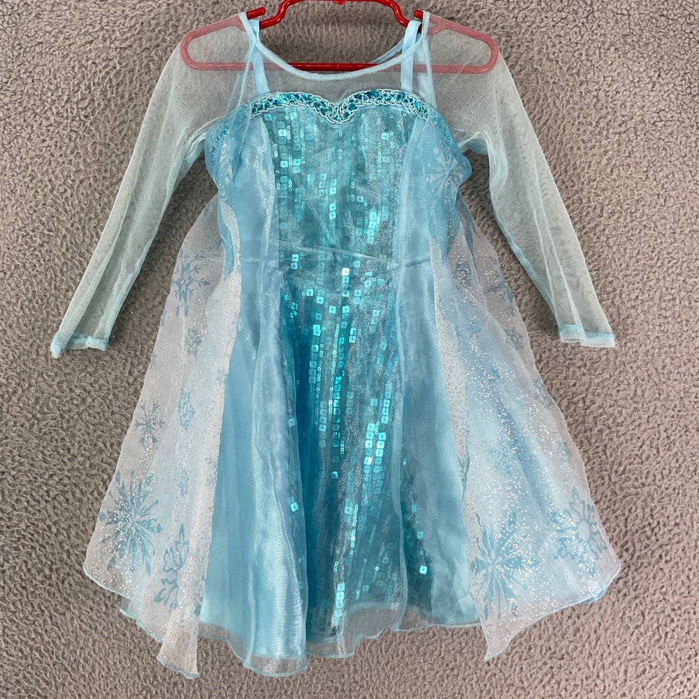 Disney Elsa Frozen Costume Dress Kids Size 3 Blue Sequin Snowflake Sparkle